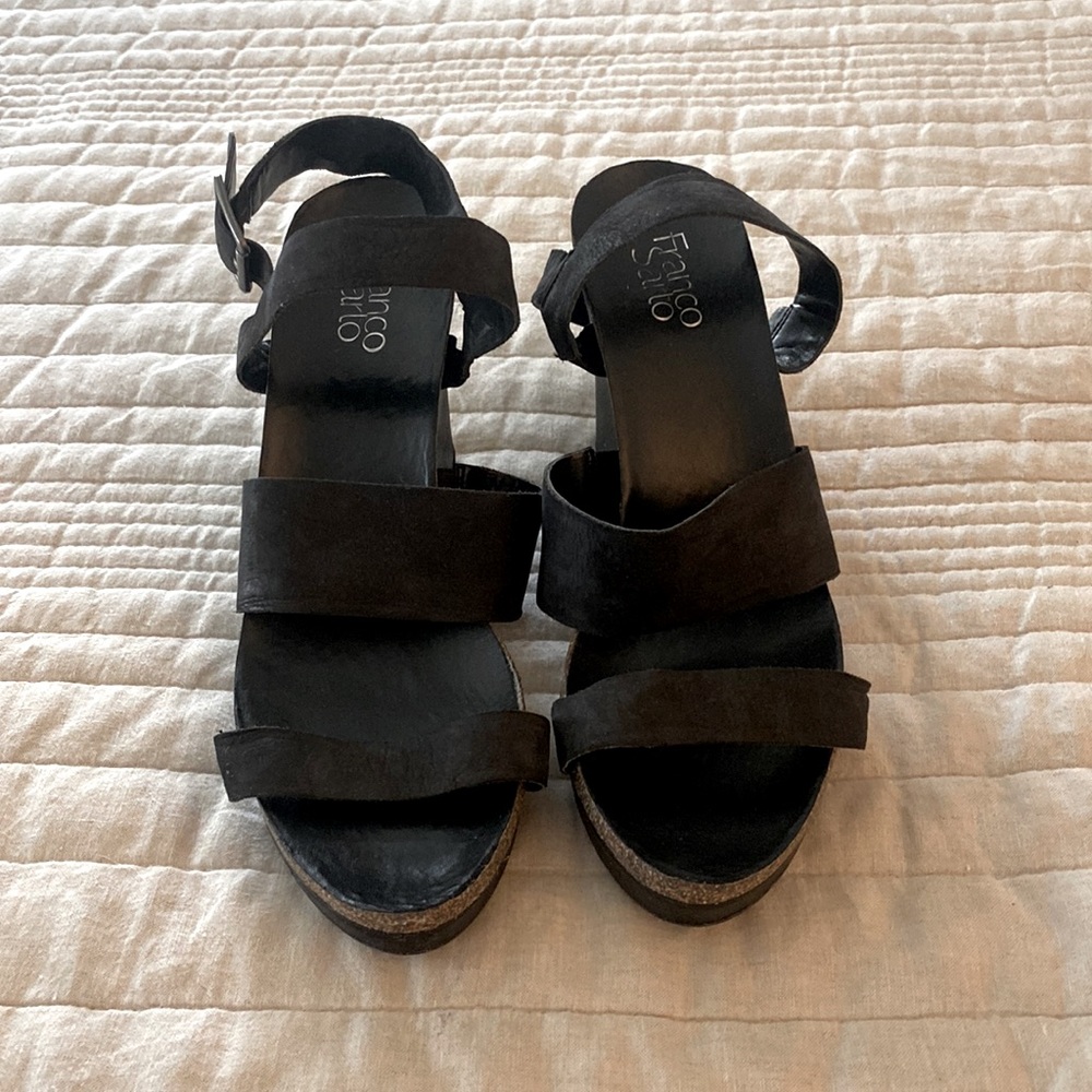 Size 11 Franco Sarto Black Suede Wedge Sandals